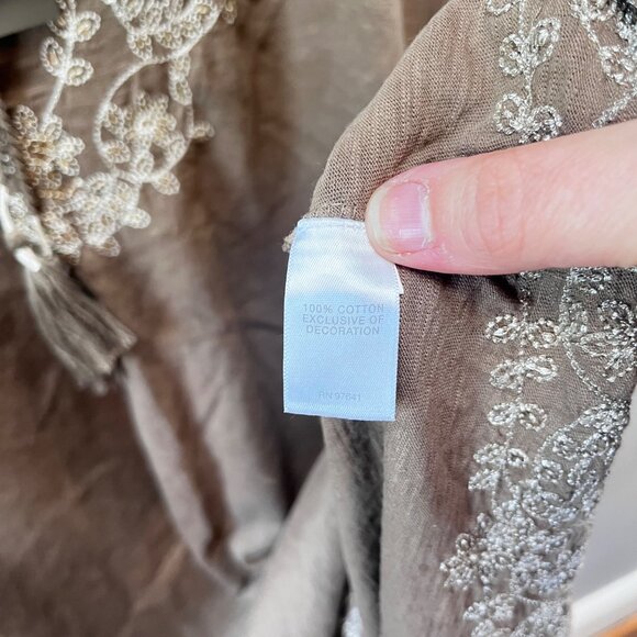 NEW J.Jill Shitake Brown Embroidered Sequined Cotton Dress L - Picture 3 of 6